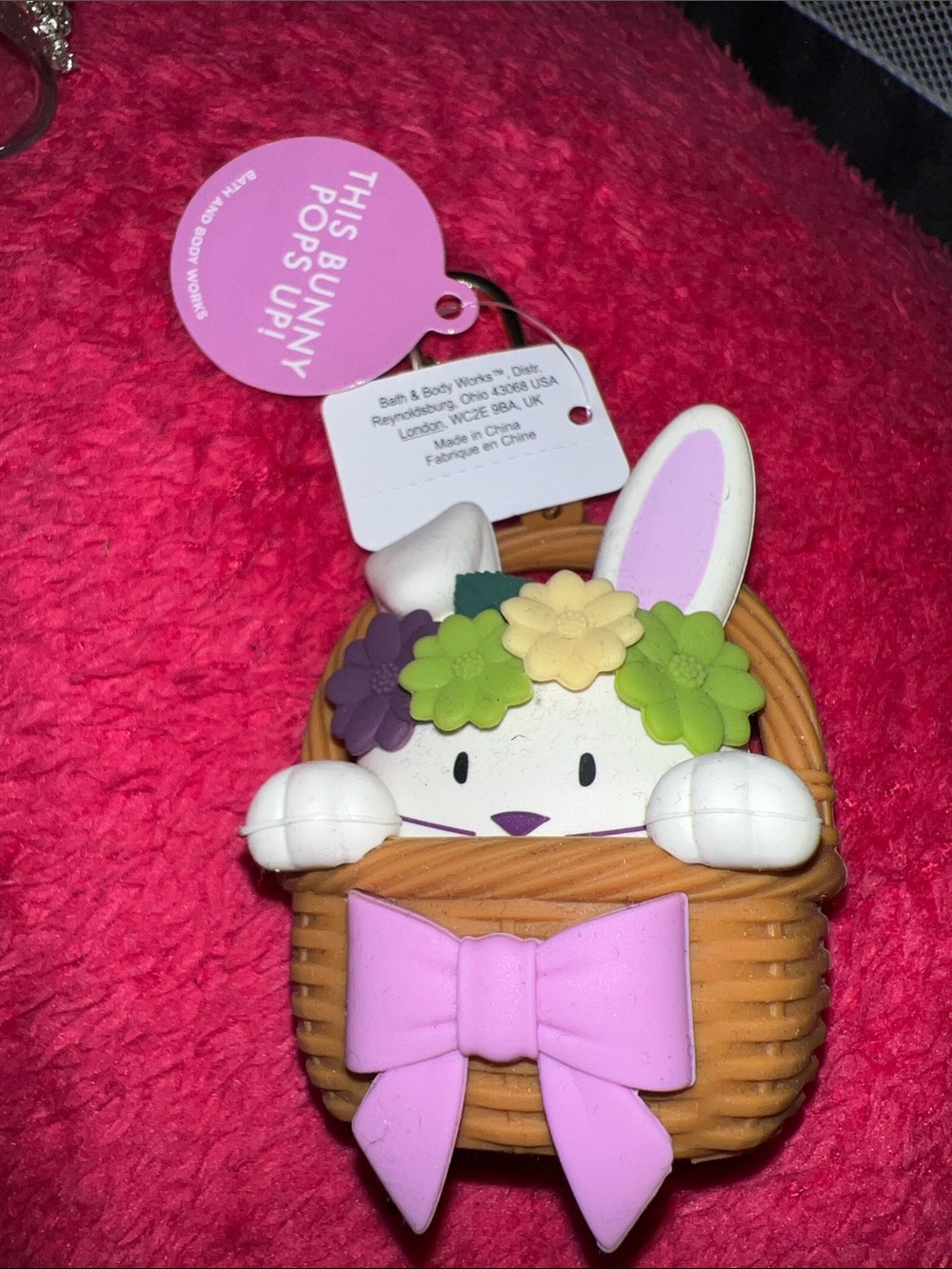 Bath & Body Works Bunny in Flower Basket Keychain - Pink Bow